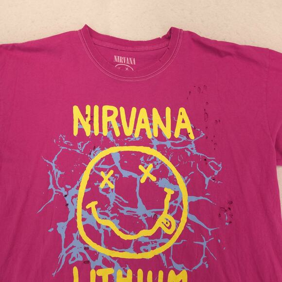 Nirvana Band Crew Neck Graphic Short Sleeve T Shirt Womens Size XL Pink - Picture 1 of 9